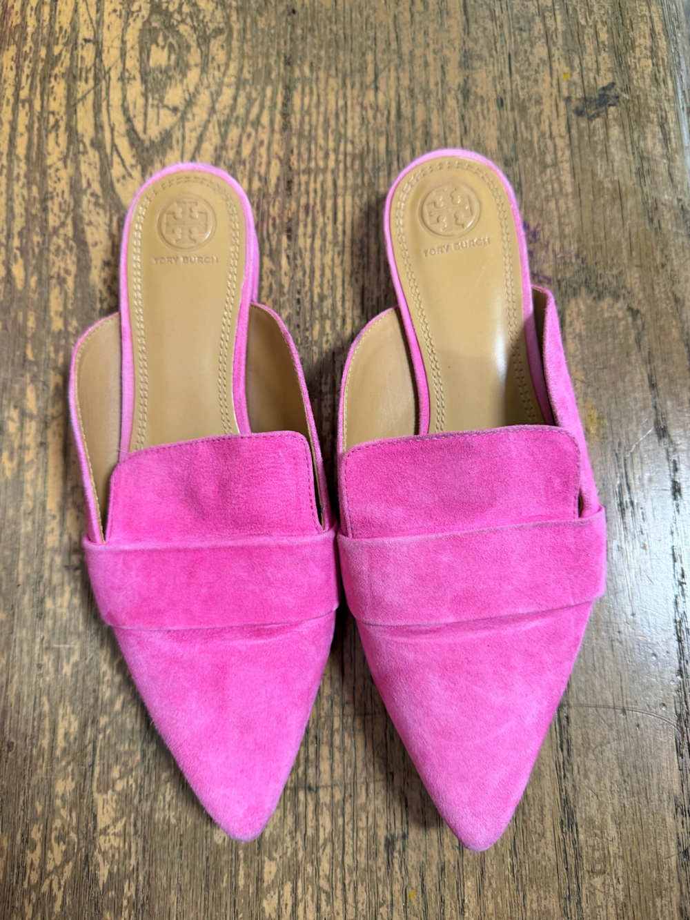 Tory Burch Rosalind Mule Lancaster Suede Crazy Pink Slides Shoes Womens 8.5